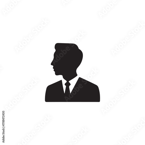 a simple black and white graphic depiction of a man s head and shoulders in profile silhouette