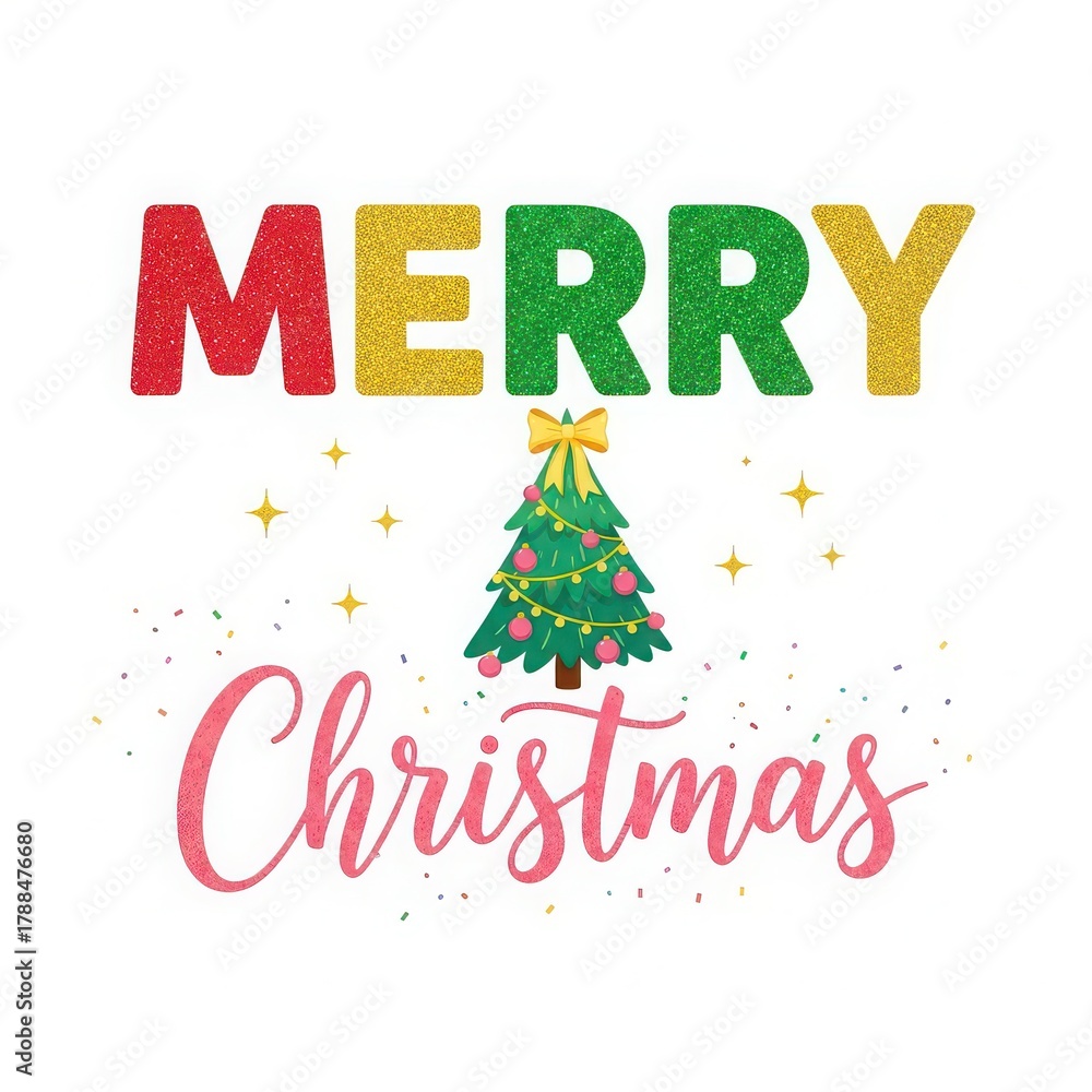 Obraz premium Merry christmas text with christmas tree