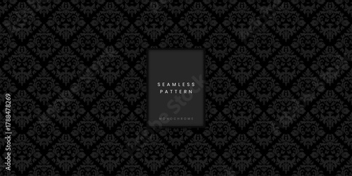 Seamless Dark Monochrome Ornamental Damask Floral Solid Pattern