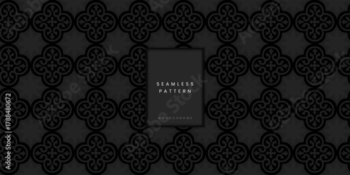Seamless Dark Monochrome Ornamental Pattern in Grid