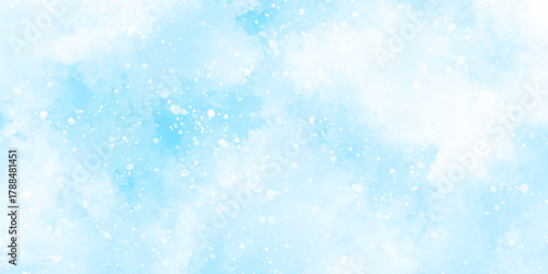 Abstract blue sky watercolor background. light blue bokeh glitter background on blurred texture. watercolor stain with hand paint pattern on blue splash with canvas. beautiful blue sky with cloud.
