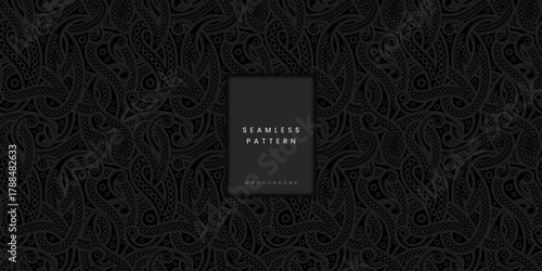 Seamless Dark Monochrome Organic Swirl Pattern with Intricate Line Art