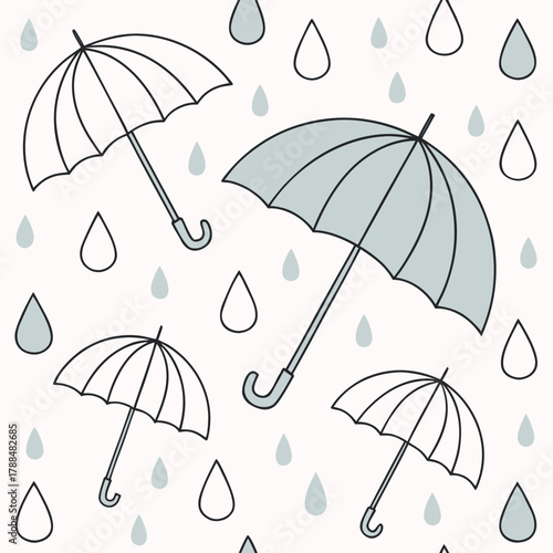 Cute cartoon umbrellas and raindrops seamless pattern background