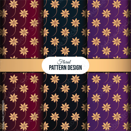 Elegant golden floral seamless pattern design set with various backgrounds.