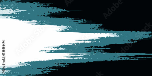 Abstract teal and black textured brush strokes on a white background