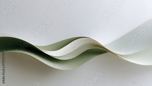 Green and white paper cut art featuring layered waves of organic shapes creating an abstract and serene texture