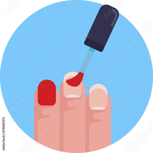 Nail polish brush applying color to nails.