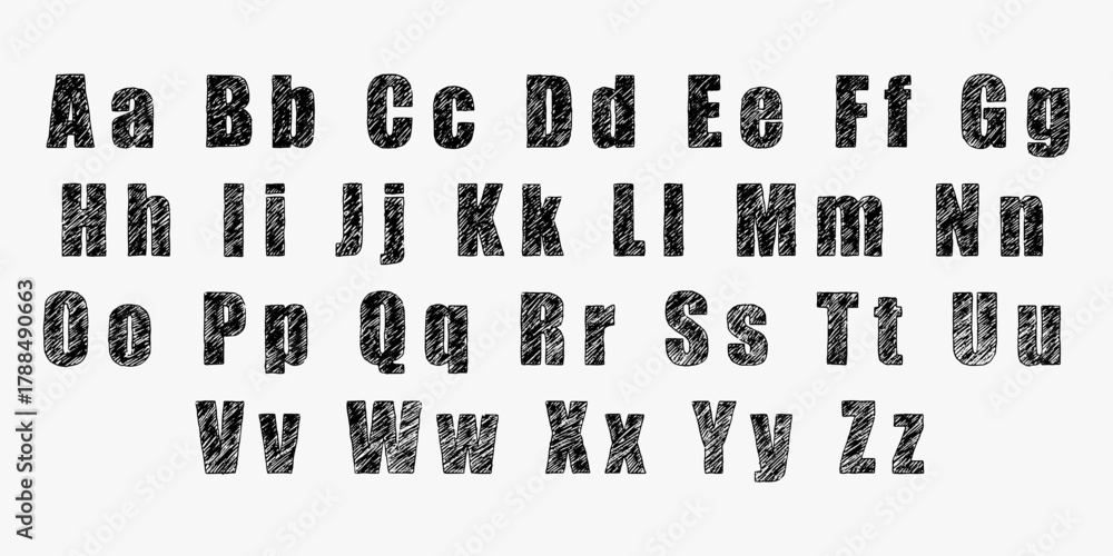 Crayon doodle english alphabet with pastel pencil texture. Hand drawn kids font full of energy and color. Cute abc for school materials and children design.