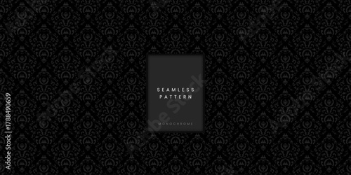Seamless Dark Monochrome Ornamental Damask Diamond Pattern