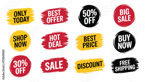 Collection of sale stickers and labels a variety of eyecatching designs for promotions, discounts, and special offers to attract customers