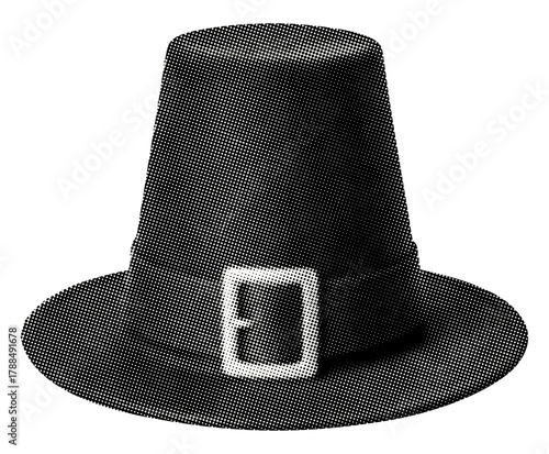 Obraz na plátně pilgrim hat isolated retro halftone vintage dots texture cut-out collage element
