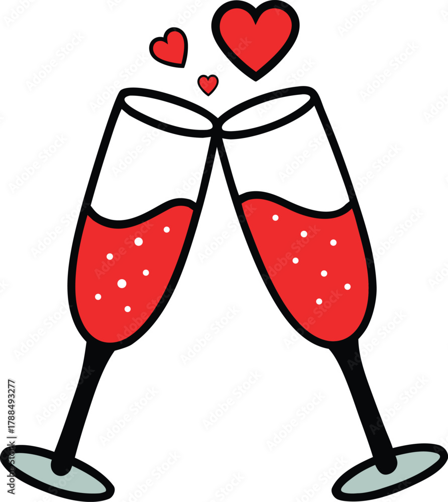 Fototapeta premium Doodle style illustration of champagne glasses isolated on white background