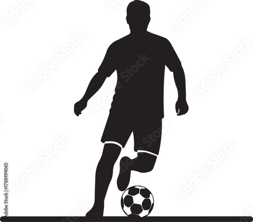 Dynamic silhouette of a soccer player kicking a ball in a competitive stance