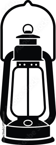 Classic vintage kerosene hurricane oil lamp silhouette illustration. old camping and emergency light icon.