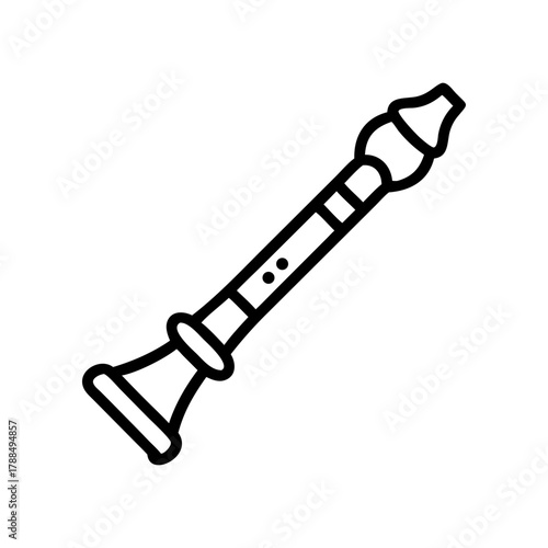 Illustration of a black outlined woodwind instrument on transparent background