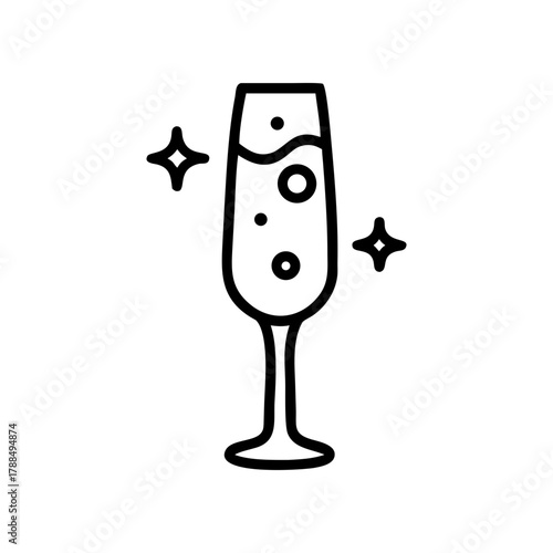 Illustration of a sparkling wine glass with stars on transparent background