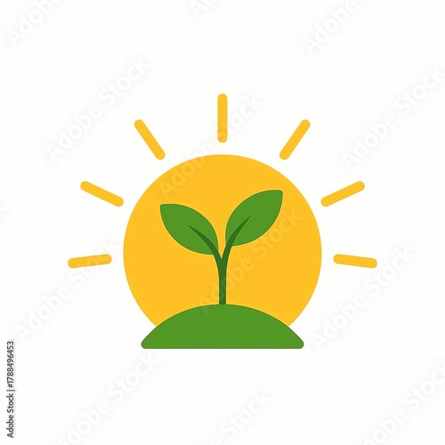 Green sprout growing under a bright sun isolated on white background