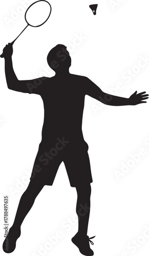 Dynamic silhouette of badminton player executing a powerful overhead smash shot
