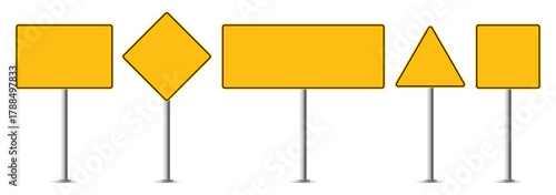 Blank yellow road signs set poles vector illustration