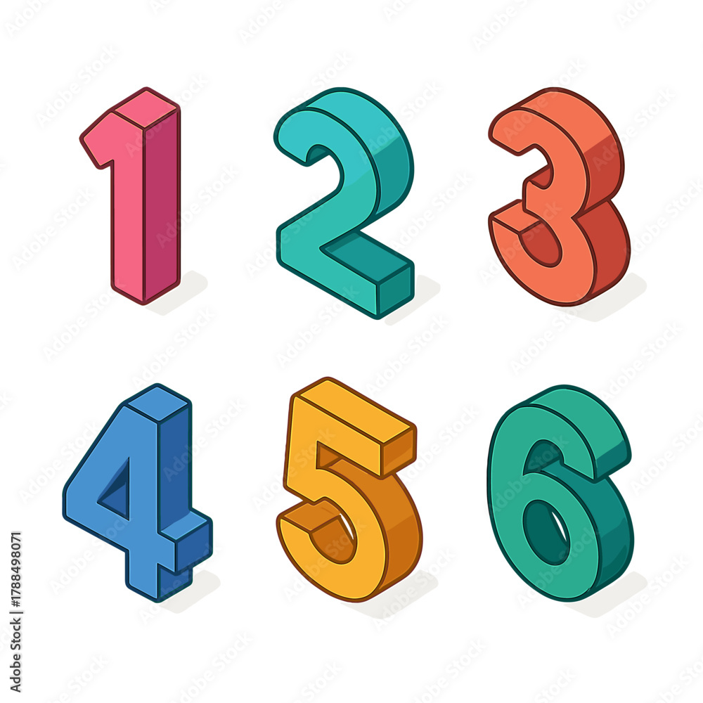 Naklejka premium Colorful Number Icons. Basic Numbers modern flat icons set: 1, 2, 3, 4, 5, 6.