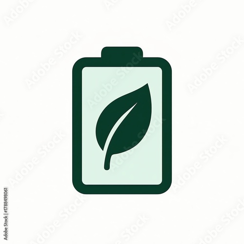 Green leaf battery icon isolated on white background