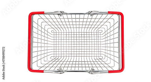 Overhead View of an Empty Shopping Basket with Red Trim on White Background
