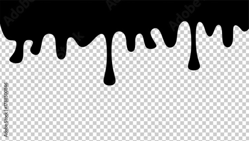 Wavy black ink illustration. Black ink drip illustration. Abstract black ink drip on transparent background. Black ink splash illustration. Stylish dripping ink effect illustration