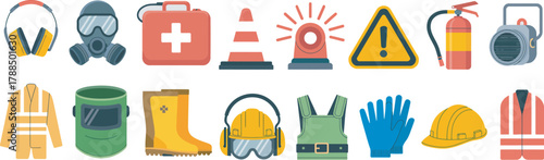 Safety Equipment Icons Personal Protective Gear and Emergency Supplies
