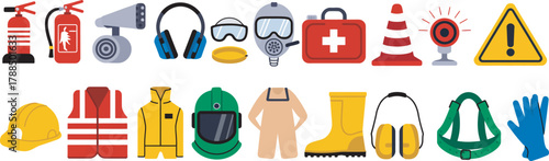 A Vector Icon Set of Industrial Safety and Protective Equipment