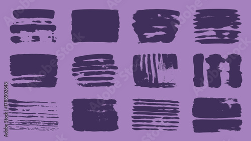 Set of grunge brush strokes vector design elements for backgrounds textures and artistic projects isolated on purple