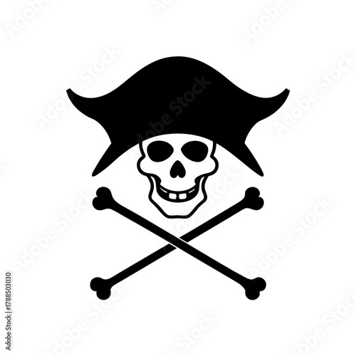 Skull and crossbones with pirate hat illustration on transparent background