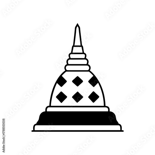Simple line drawing of a buddhist temple stupa on transparent background