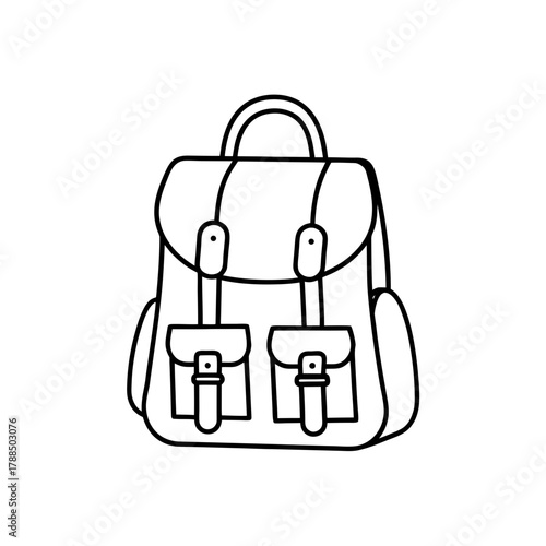 Illustration of a backpack with pockets and straps on transparent background