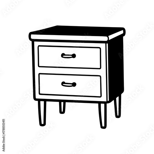 Illustration of a small two drawer bedside table on transparent background