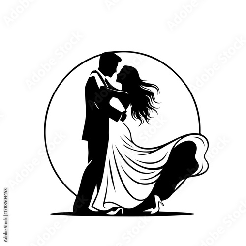 Elegant Silhouette of a Loving Couple Dancing, Celebrating Romance and Joy on Their Special Day – A Timeless Emblem of Togetherness and Affection