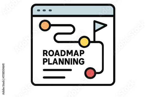 Roadmap planning interface illustration with route and marker icons  