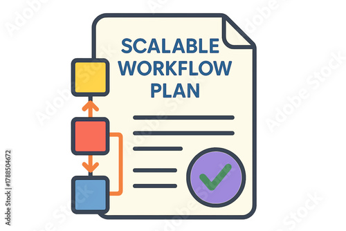 Scalable workflow plan illustration with flowchart and checkmark  