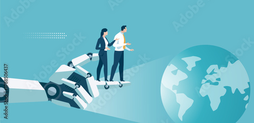 Artificial intelligence helps human explore world and shows endless possibilities. Vector illustration