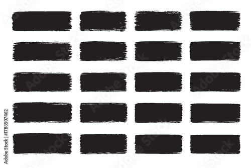 Black Paint Brush Stroke Rectangles Set