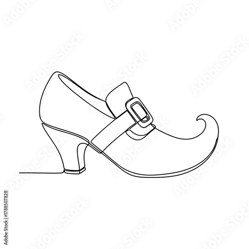Elegant high-heeled shoe sketch with buckle and curved toe design  