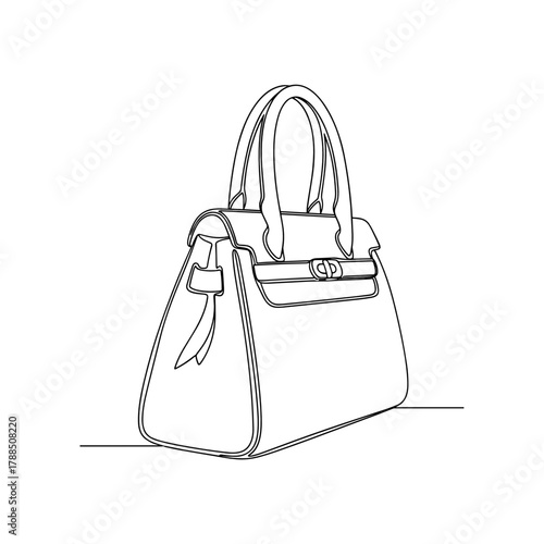 Stylish handbag illustration with handles and a decorative ribbon  