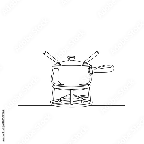 Fondue pot on stand with burners in minimalist line art style  