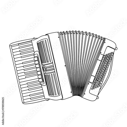 Accordion illustration in black and white, detailed design layout  