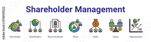 Shareholder Management web icon vector illustration concept with icon of Shareholder,Shareholders,Share Certificate,Share,Share,Equity,Segmentation,in modern flat vector style.