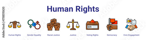 Human Rights web icon vector illustration concept with icon of Human Rights,Gender Equality,Racial Justice,Justice,Voting Rights,Democracy,Civic Engagement,in modern flat vector style.
