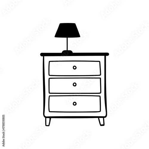Illustration of a nightstand with lamp on top of it on transparent background