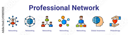 Professional Network web icon vector illustration concept with icon of Networking,Networking,Networking,Networking,Networking,Global Awareness,Philanthropy,in modern flat vector style.