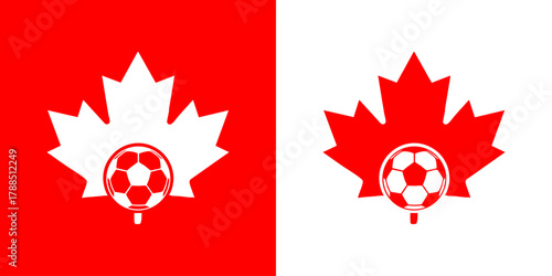 Modern canadian football emblem with maple leaf and soccer ball icon for patriotic national team identity