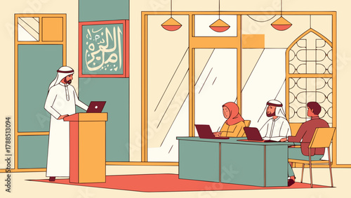 Arabian Professionals Attending Leadership Seminar Vector 