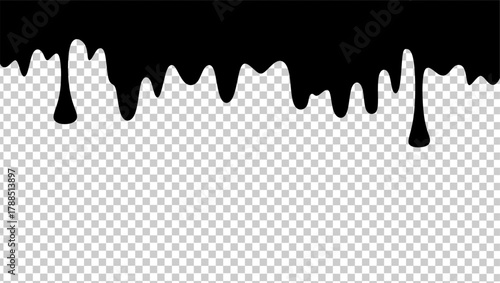 Wavy black ink illustration. Black ink drip illustration. Abstract black ink drip on transparent background. Black ink splash illustration. Stylish dripping ink effect illustration